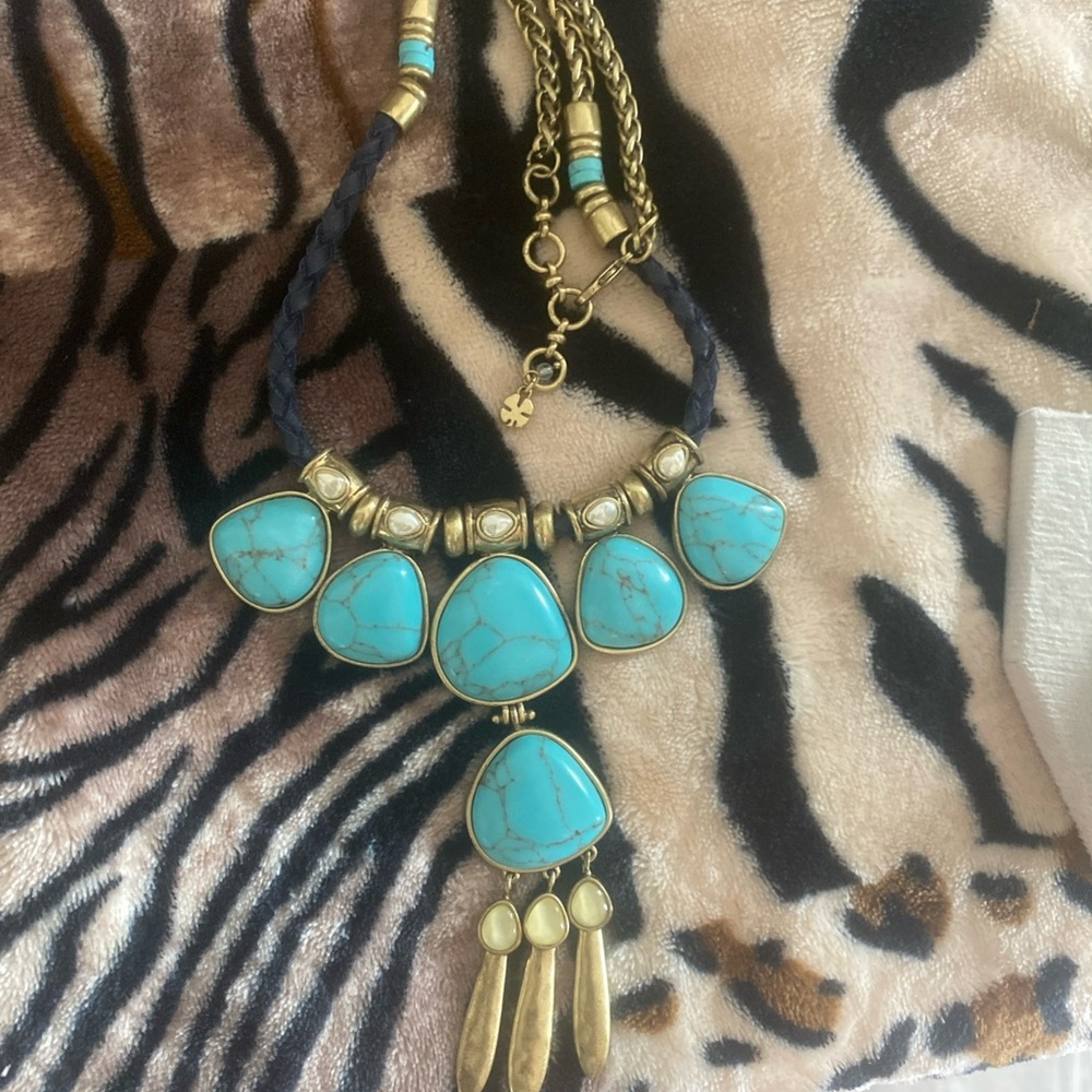 Lucky Brand Blue and Gold Necklace with Turquoise Beads